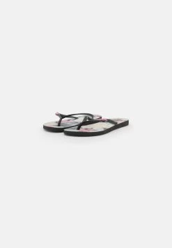 Havaianas SLIM FLORAL - Bade-Zehentrenner - Black/pink -Modeschuhe 22115e86c1214f24b28518bfb4a9a4d3