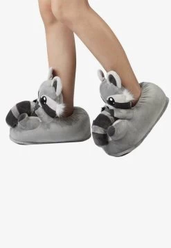 PLÜSCH-TIER-PANTOFFELN - Hausschuh - Lina Der Waschbär Grau Weiß -Modeschuhe 494bdb6e3417472e98c39bb30ded62fd 1
