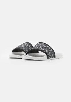 EA7 Emporio Armani SPORT ALL OVER UNISEX - Pantolette Flach - Black/white -Modeschuhe 93a33d018d1f4aad993654e3bda5596d